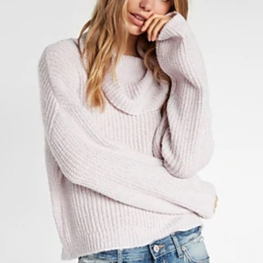 Express Pink Metallic Cowl Neck Sweater Sweatshirt - Picture 2 of 2